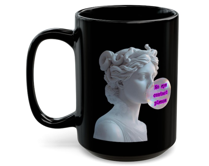 Medusa "No Eye Contact" Mug Black Ceramic | Goth, Dark Humor, Introvert
