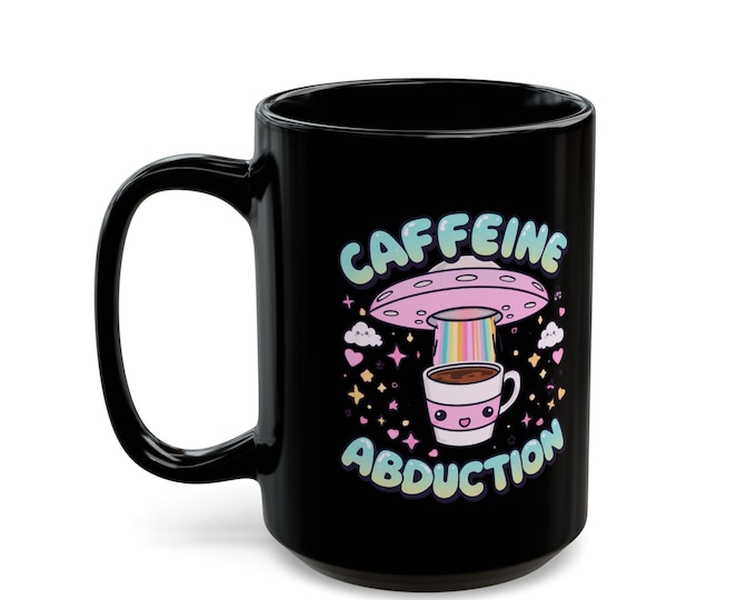 Kawaii Alien Mug: Caffeine Abduction, Spacecore Coffee Cup - 15oz