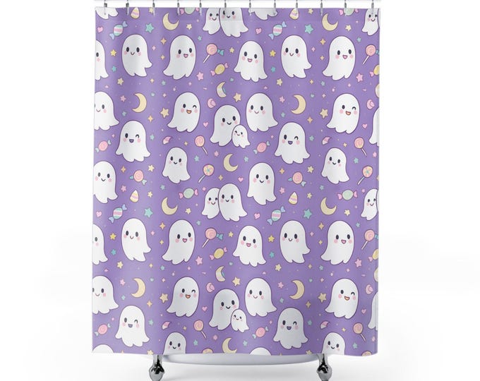 Kawaii Ghost Shower Curtain: Pastel Goth Bathroom Decor