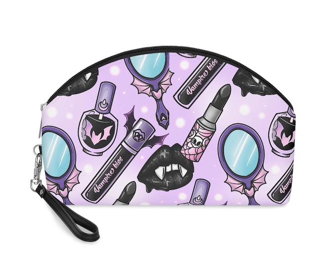 Gothic Vampire Makeup Bag: PU Leather Cosmetic Pouch with Wrist Strap