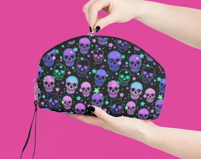 Gothic Skull Makeup Bag: Vibrant Pattern PU Leather Toiletry Pouch