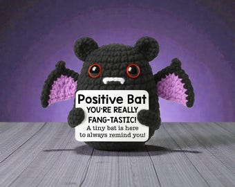 Funny Crochet Bat Positive Doll, Handmade Emotional Support Bat Plush Toy, Cartoon Amigurumi Decor