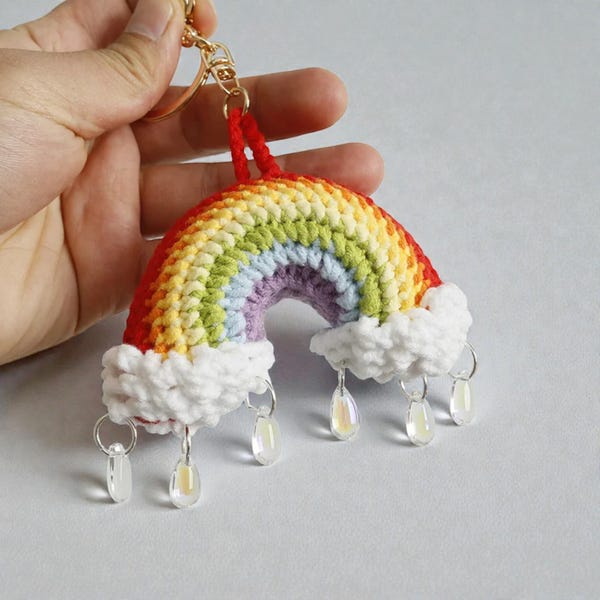 Mini Crochet Rainbow Keychain, Handmade Knitted Rainbow Pendant, Shoulder Bag Charm Car Key