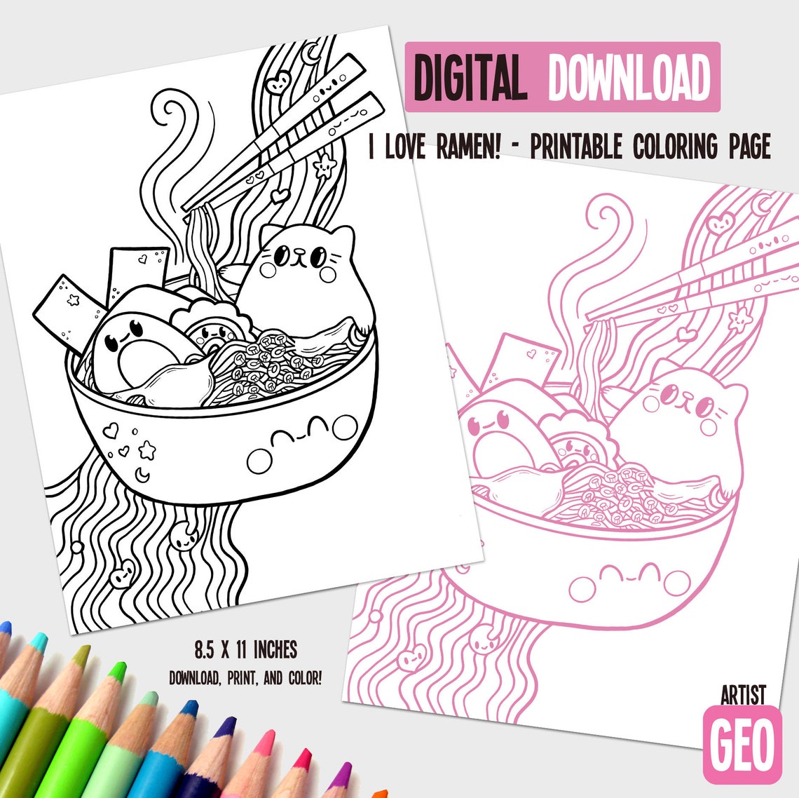 I LOVE Ramen Coloring Page Digital Download Printable | Etsy