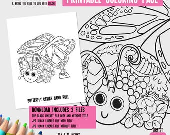 Butterfly Hand Roll Printable Coloring Page Digital Download | Coloring Sheet | Cute Coloring Pages | Adult Digital Coloring Page