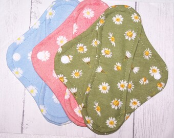 Set of 3 flannel panty liners with wings 8 inches in floral prints