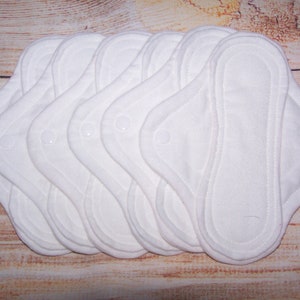 White Flannel  panty liners with wings 8 inches set of 6 or 12