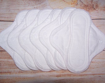 White Flannel  panty liners with wings 8 inches set of 6 or 12