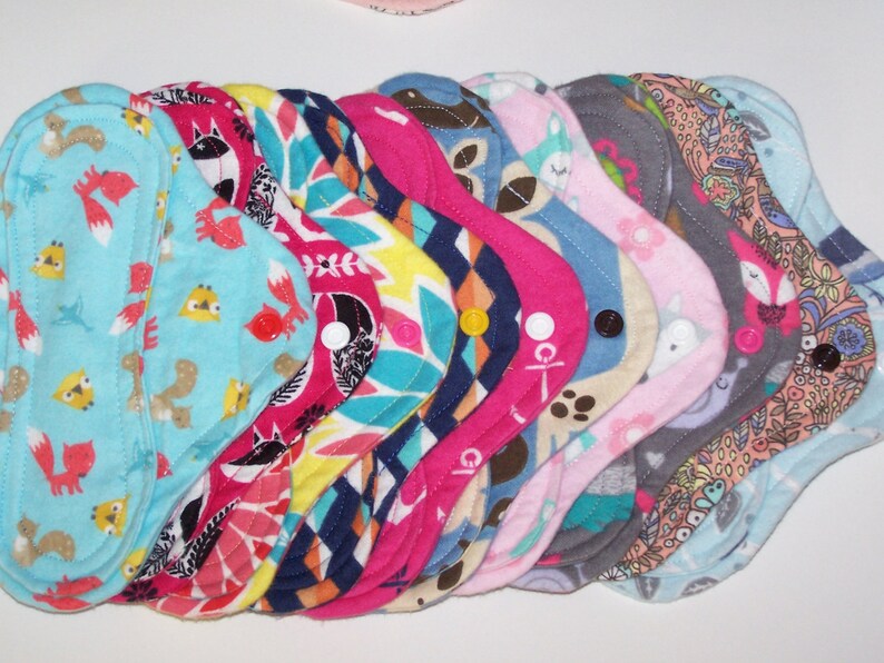 Set of 10 panty liners with wings 8 inches in random prints Etsy