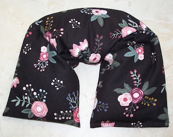 Neck & Shoulder Wrap  Pillow, Flax seed pillow - Heating Pad Ice Pack-Flax seed therapy pillow  - Flowers on black