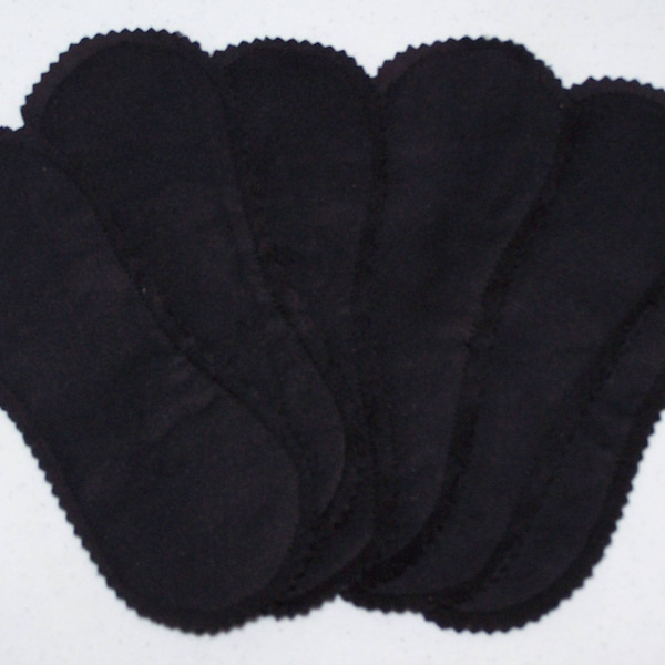 Black flannel and Fleece 6 wingless 8 Inch, 7 inch , 6 Inch panty liners