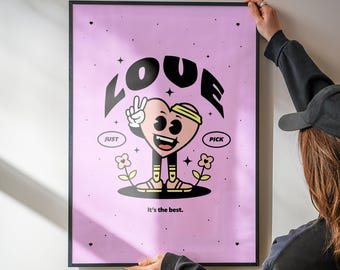 Just Pick Love – Wand Kunst mit Verspielter Illustration & positivem Zitat