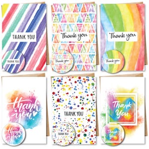 Watercolour Thank You Cards - Multipack with Envelopes & Stickers