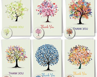 Tree Thank You Cards - Multipack with Envelopes & Stickers