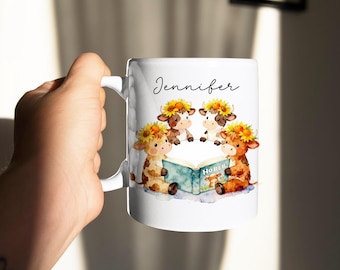 Personalized Highland Cow Sunflower Mug,Custom Floral Coffee Cup, Cute Cow Lover Gift For Her, Farm Animal Mug,Birthday Or Christmas Present
