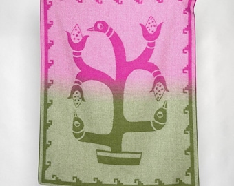Bird and Corn” Baby Alpaca Blanket - Magenta / Green