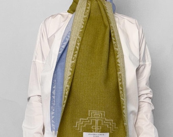 SCARF - Baby Alpaca moss green / light blue
