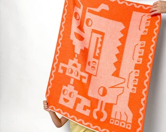 Animals Mingling” Baby Alpaca Blanket - Red