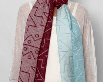 SCARF - Baby Alpaca burgundy / light blue