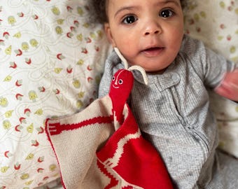 Hand-Embroidered Baby Alpaca Lovey, Whimsical Figure Security Blanket, Made Peru