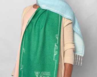 SCARF - Baby Alpaca forrest green / light blue