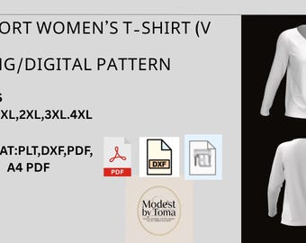 Women’s V-Neck Knit T-Shirt Sewing Pattern (PDF A4)