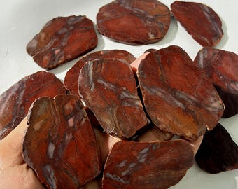 Natural Red Veins Jasper Rough Slabs, Raw Material for Gemstones, Beads