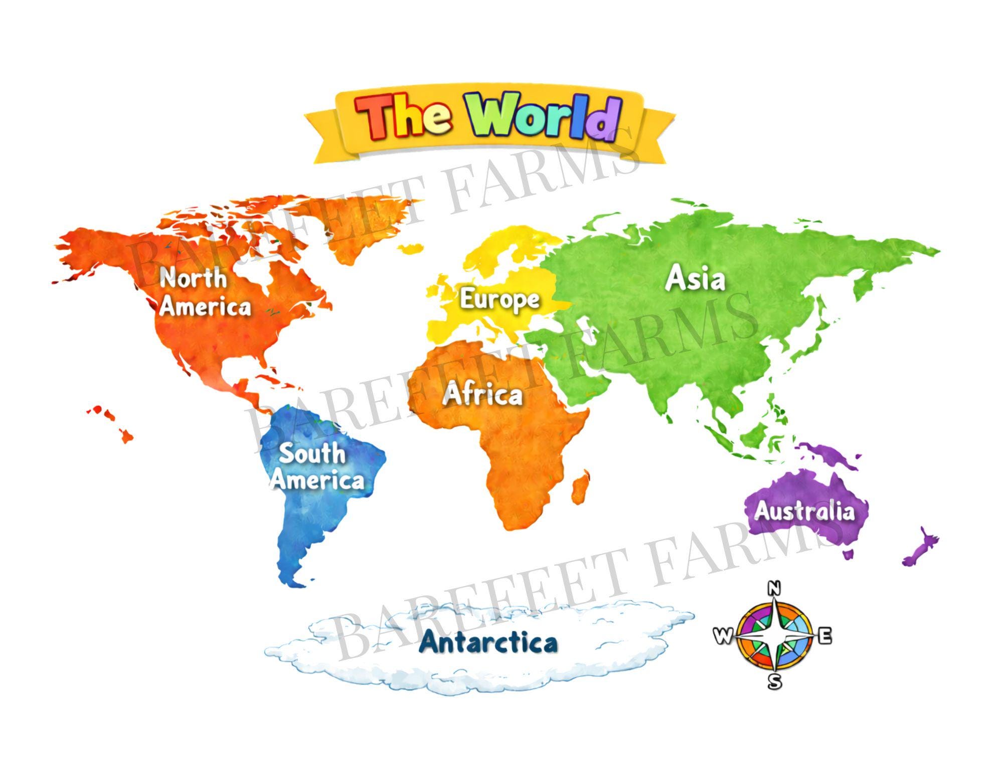 Simple World Map Printable for Kids | Colorful Continents Geography