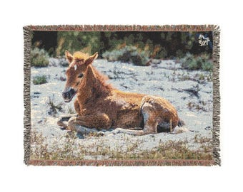 Misty's Majesty - Woven Blanket featuring the Wild Ponies of Assateague Island