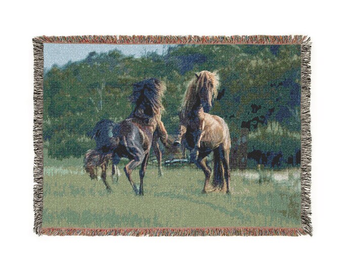 Featured listing image: Misty's Majesty - Woven Blanket featuring Assateague Island Wild Stallions