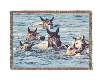 Pony Blanket - Woven Blanket Commemorating the 100th Annual Chincoteague Pony Swim