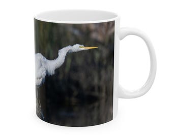 Bird Mug - Preening Egret Ceramic Coffee Mug