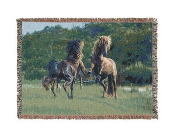 Pony Blanket - Woven Blanket featuring Assateague Island Wild Stallions