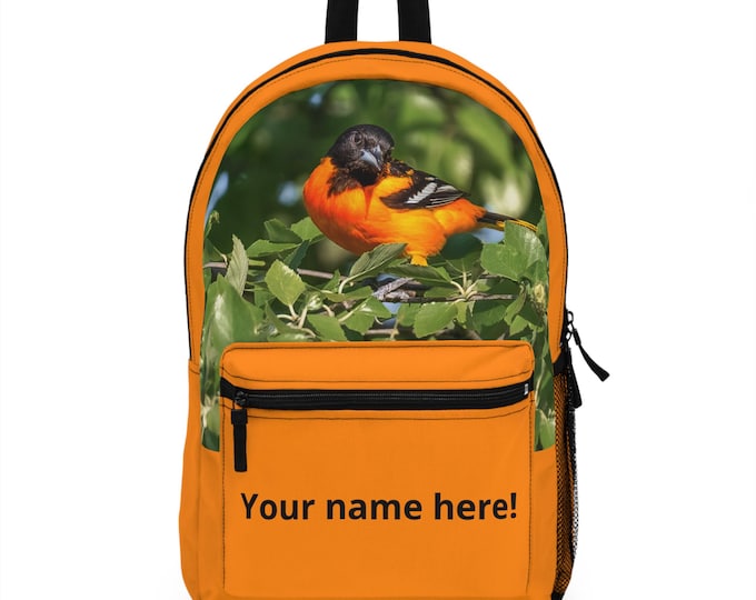 Featured listing image: Bird Pack - Baltimore Oriole Backpack | Personalized Name Text