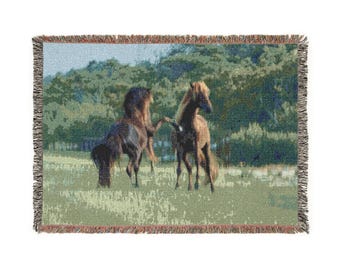 Pony Blanket - Woven Blanket featuring Assateague Island Wild Stallions