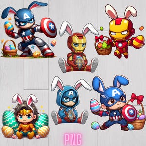 Superhero Bunny Easter PNG, Chibi Avengers Characters (Digital Download)