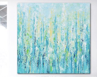 GICLEE PRINT Art Abstract Painting Blue Aqua Ombre Canvas Print Wall Art Wall Decor Modern Palette Knife Coastal Beach Select SIZE Christine