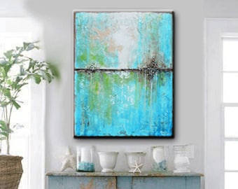 Blue Abstract Painting: Coastal Giclee Art Print on Canvas