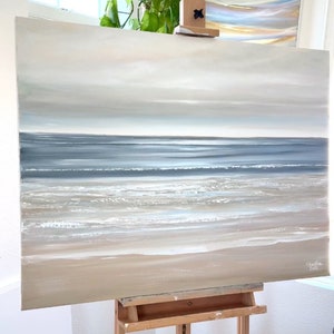 MORNING TIDE Ocean Seascape Oil Painting ORIGINAL Coastal Art Ocean Waves Custom Beach Artwork Blue Grey Large Canvas Wall Art Home Decor