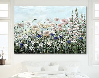 ORIGINAL Art Flowers Oil Painting Floral Landscape Wildflower Field Botanical Garden Fine Art Poppy Flowers Artwork Spring Wall Art Decor