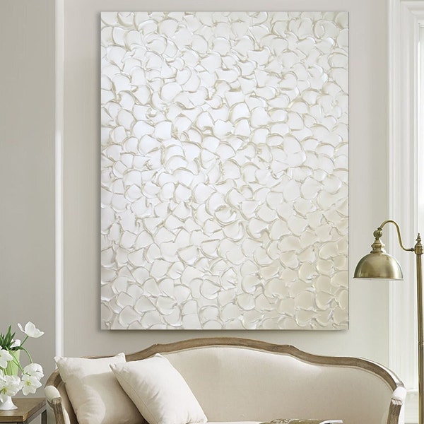 Original Painting Textured White Abstract Painting Neutral Artwork Large Art Iridescent Pearl White Wall Art Elegant Home Decor Minimalist