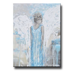 GICLEE PRINT Art Abstract Angel Painting Canvas Print Oil Painting Home Decor Wall Decor Gift Spiritual White Blue Grey Beige Christine image 1