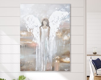 Original Angel Oil Painting: Custom Guardian Angel Art on Canvas