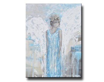 GICLEE PRINT Art Abstract Angel Painting Canvas Print Oil Painting Home Decor Wall Decor Gift Spiritual White Blue Grey Beige - Christine