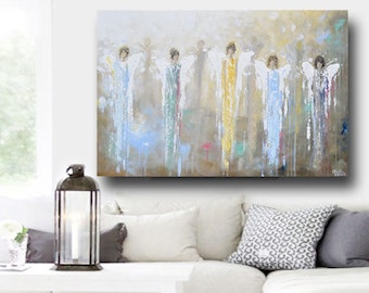 GICLEE PRINT Art Abstract Angel Painting Guardian Angels Wings Wall Art Acrylic Painting Home Holiday Decor Spiritual Gift Christine Bell