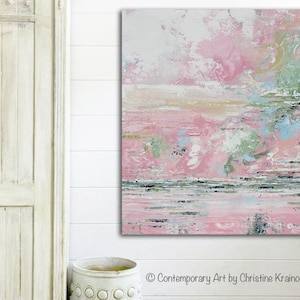 GICLEE PRINT Large Art Abstract Painting Pink White Acrylic Painting Home Decor Wall Art Summer Coastal Canvas Art Expressionist - Christine