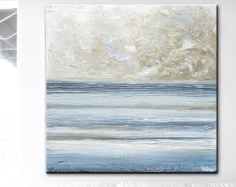 ORIGINAL Art Blue Abstract Painting Textured Rustic Acrylic Painting Seascape Large Wall Art Home Decor Coastal Beach Decor 36x36- Christine