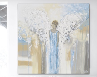 GICLEE PRINT Art Abstract Angel Painting Acrylic Painting Home Decor Christmas Gift Wall Decor Grey Blue Spiritual Angels Christine Bell