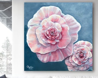 Blush Pink Rose Giclee Print: Floral Bouquet Canvas Wall Art