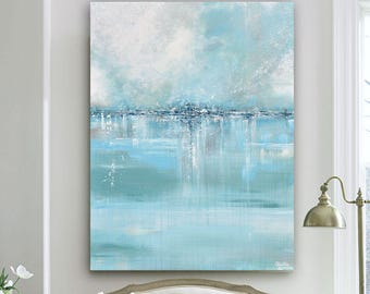 GICLEE PRINT Grande Arte Abstrata Pintura Azul Branco Cinza Arte de Parede Decoração de Parede de Casa Cópias em Tela Coastal Aqua Seascape Beach - Christine Bell
